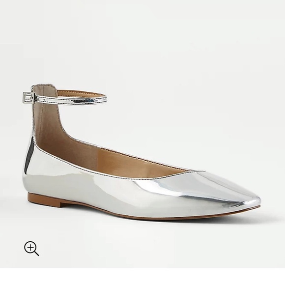 Ann Taylor New, Never Worn, Silver Metallic Ankle Strap Flats - 10 - Picture 2 of 5